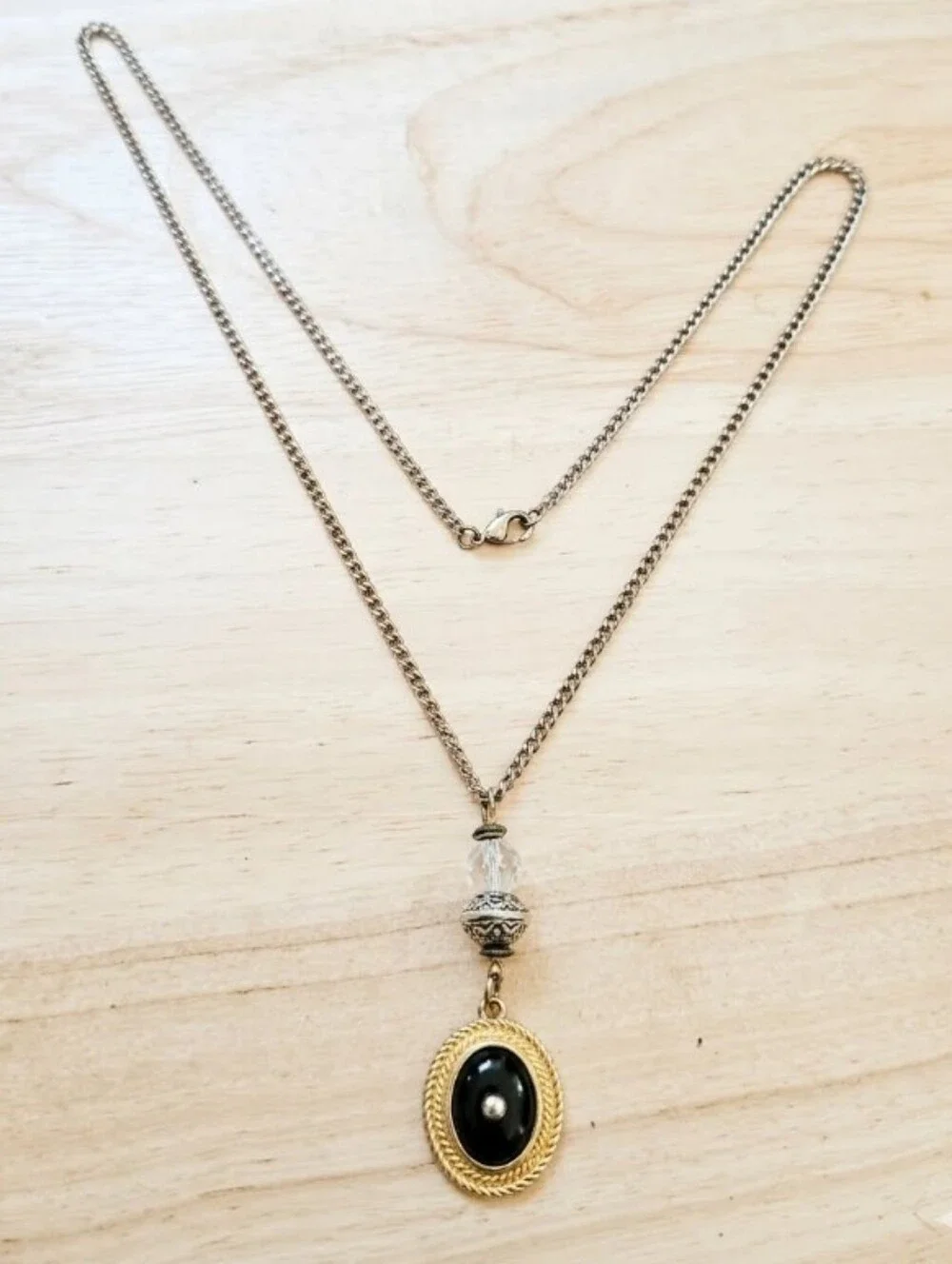 Elegant Gold-Tone With Silver Black Oval Pendant Necklace Monet Pendant Mix